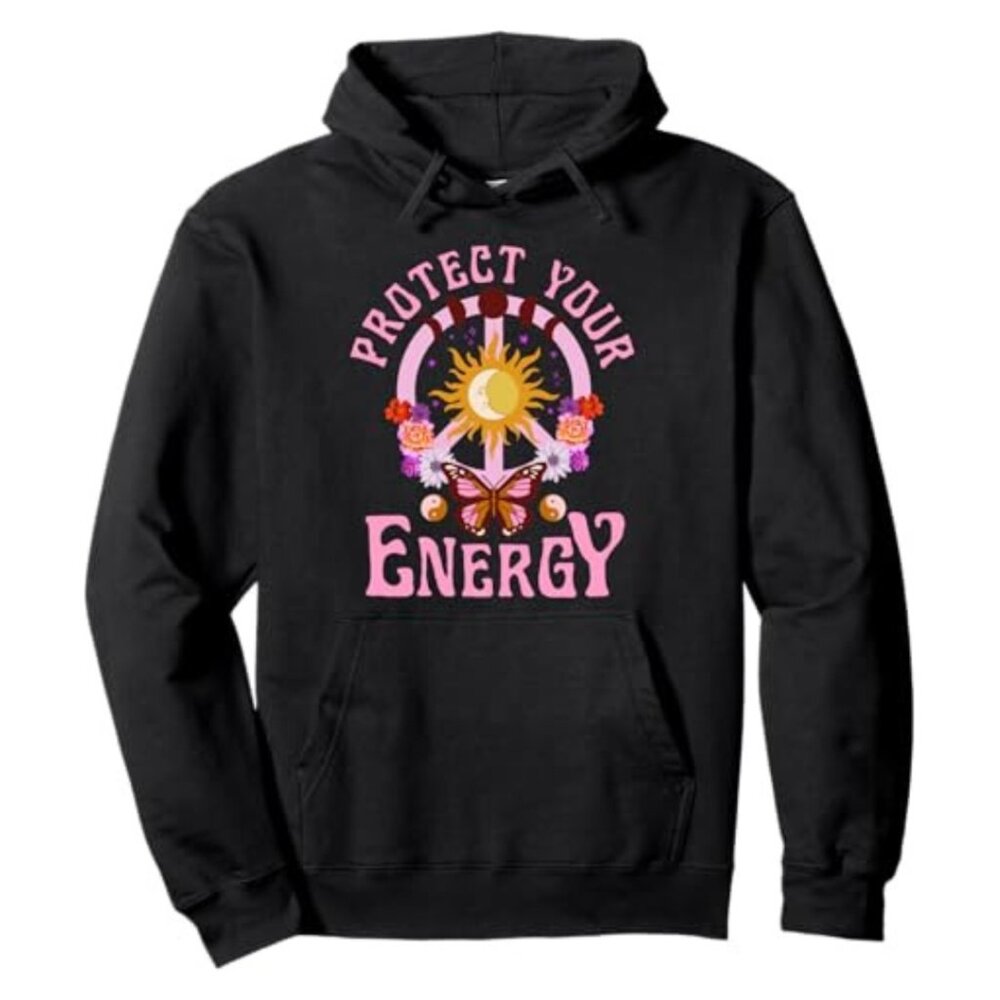 Protect Your Energy Graphic Top peace moon celestial hippie Pullover Hoodie - Picture 1 of 2